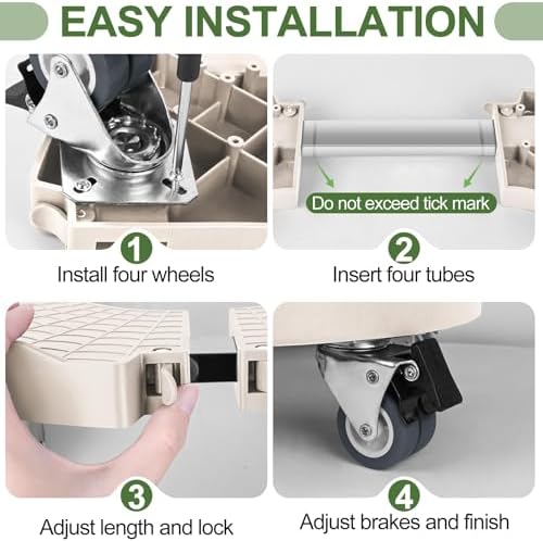 ToLanbbt 2 Pack Plant Caddy Stands with 360° Wheels Adjustable 15-22 in Rolling Stands Heavy Duty Large Plant Carts Dolly with Casters 440lbs Capacity for Large Planter, Garden Pot, Flower Pot, Beige - Image 5