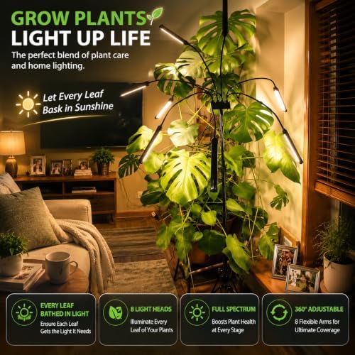 800 LEDs Floor Full Spectrum LED Grow Lights for Indoor Plants, Ultra Bright 8 Heads Plant Lights for Indoor Growing with 4/8/12H Timing, High Efficiency Plant Light for Plant Growth. - Image 3