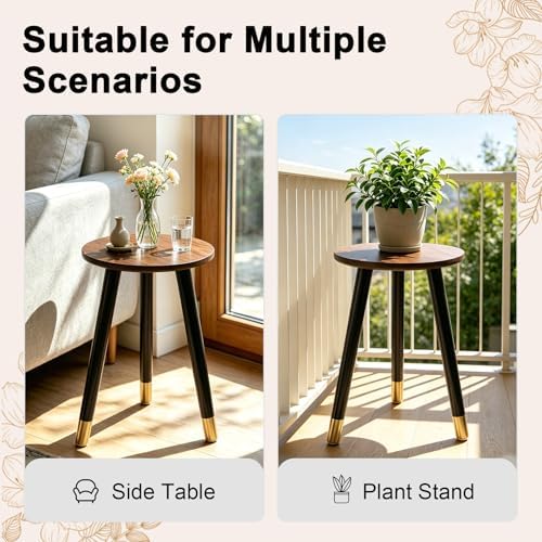 2-Pack Mid Century Plant Stand for Indoor Plants, Modern Wood & Metal Flower Pot Holder Stand for Living Room, Decorative Small Round Side Table for Balcony, Patio, Office, 16.5” High, Walnut & Black - Image 7