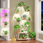 VINGLI 61" Plant Stand Indoor with Growing Lights, White and Oak by VINGLI