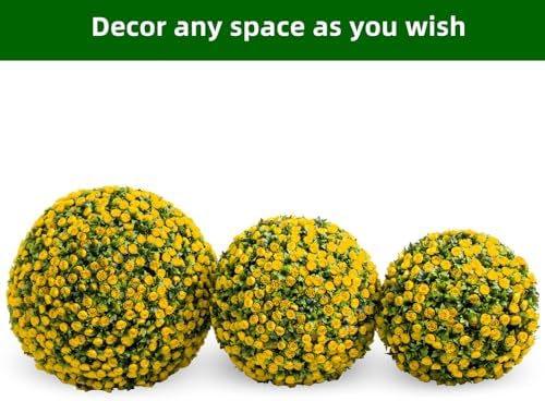 15.7 Inch Artificial Hanging Topiary Balls Set of 2, Faux Flower Balls for Garden Patio Wedding Valentine's Day Decor, Outdoor Indoor Hanging Decorations for Porch Front Door Party, Yellow - Image 7