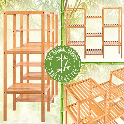 SereneLife 9-Shelf Bamboo Plant Stand - 13'' x 38'' x 35.5'' 9 Tier Adjustable Storage Shelf for Indoor/Outdoor Plants, Lightweight, Sturdy, Space-Saving Home Decor, Water-Resistant, Easy to Assemble - Image 5