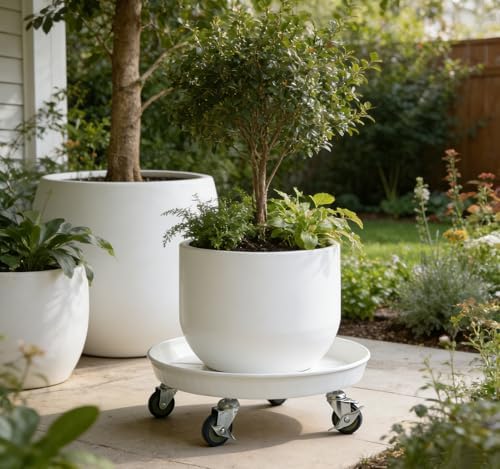 SIAMO 20" Heavy Duty Plant Caddy (570lbs Capacity)-Lockable Non-Scratch Swivel Casters All-Weather Rolling Plant Stand Saucer for Large Ceramic Planters & Heavy Trees,White,1-Pack - Image 6