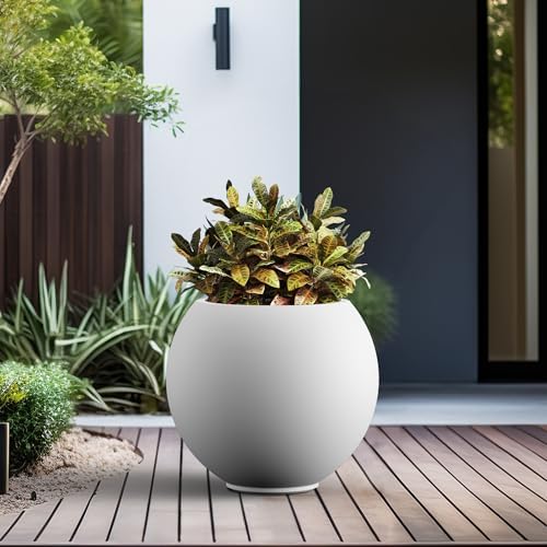 Kante Accent Round Sphere White Concrete Planter 19.3" Dia, Outdoor - Image 6