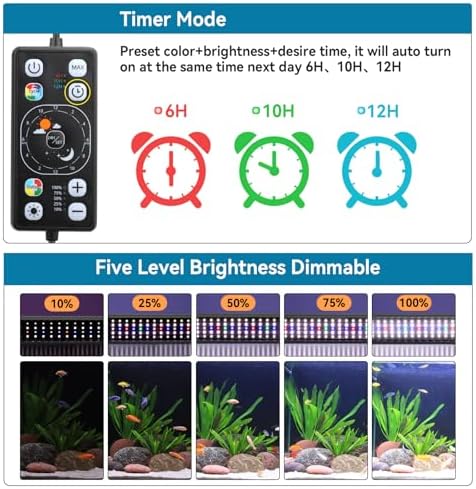 hygger Aquarium LED Light Fish Tank Full Spectrum Lighting with 24/7 Day-Night Cycle Mode & Auto On/Off Timer, 7 Colors Options, Dimmable, Extendable Bracket for 12~18inch Freshwater Plant Tank - Image 5