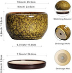 SQOWL 10 Inch Plant Pot - Ceramic Flower Pots with Drainage Hole and Saucer, Ceramic Planter for Indoor Plants Outdoor, Decorative Round Large Planter, House Decor, Gifts for Women Men, Yellow - Image 3