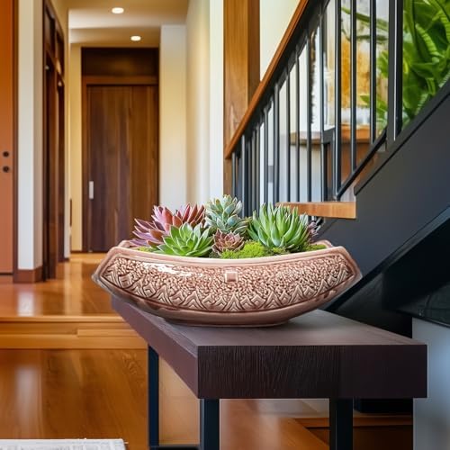 Large Bonsai Pots - 18 Inch Ceramic Succulent Pots with Drainage Hole, Bonsai Planter for Indoor Outdoor Plants, Ceramic Flower Pot, Decorative Plant Pot, Home Decor, Birthday Gifts, Red-Brown - Image 5