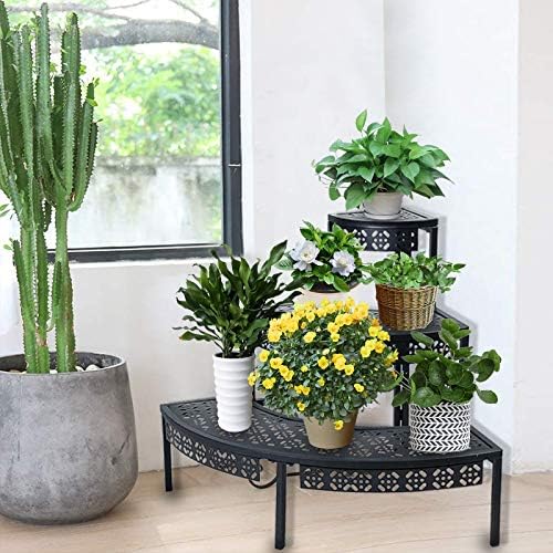 aboxoo 3-Tier Metal Plant Stand, Stair-Step Corner Shelf for Indoor/Outdoor - Image 5