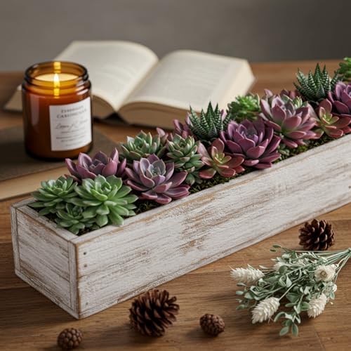 Dandat 2 Set Rectangle Wooden Planter Wood Boxes for Centerpieces White - Image 4