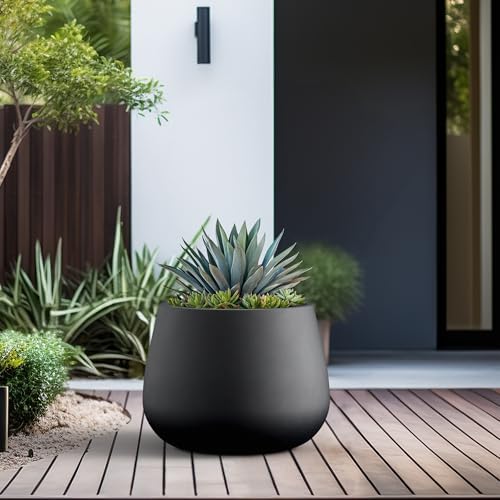 Kante Accent Round Curved Black Concrete Planter 18.1" Dia, Outdoor - Image 3