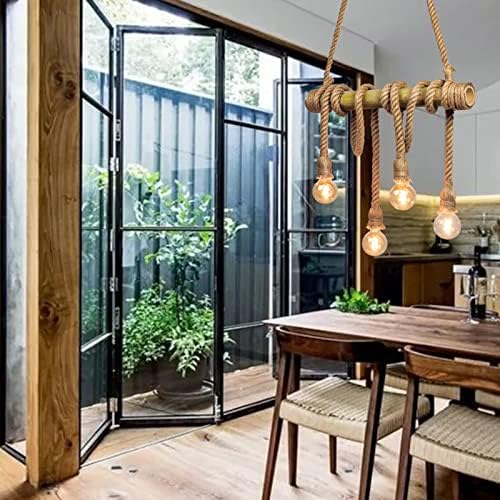 Arturesthome 4 Heads Hemp Rope Bamboo Pendant Light for Restaurant Cafe - Image 5