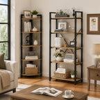 FATORRI Tall Corner Shelf, Industrial Corner Bookshelf, Wood and Metal Corner Shelf Stand for Living Room, Rustic Display Plant Stand for Home Office (Rustic Oak) - Image 2