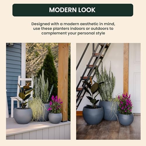 Beuta Large Poly Planters for Outdoor Plants - Set of 3, 8/12/14 Inches Outdoor Planters for Porch - Tall Planter for Outdoor & Indoor Plants | Large Indoor Plant Pot - USA Made - Grey - Image 4