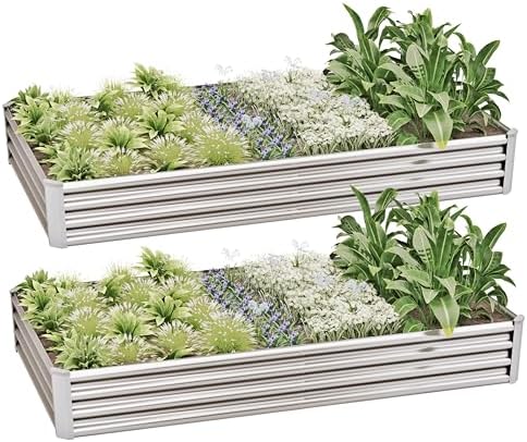 8x4x1ft (2 Pack) Raised Garden Bed Kit, Galvanized Planter Box Outdoor, Metal Raised Garden Beds for Flower,Vegetables, Herb,Silver by kingddeergardenbed