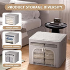 FHSQX 6 Pack Foldable Storage Bins for Clothes Clothes Storage Bins with Metal Frame Stackable Storage Box with Lid (Light Grey, 19.7x15.7x13.8 inch (70L)) - Image 4
