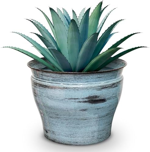 Headwind Glazed Ironstone Vanhorne Collection – 10" Azure Blue Decorative Plant Pot – Lightweight & Triple Coated w/Drainage Flower Pots for Indoor Plants & Outdoor Planter Use by Robert Allen by Headwind