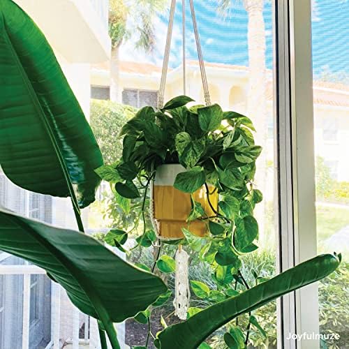 Joyfulmuze White Crystal Macrame Planters Indoor, Plant Hangers for Wall and Ceiling, 5 Natural Clear Quarts Stones, Bohemian Apartment Craft, Gift for Her, Bedroom Office and Home Decoration - Image 3
