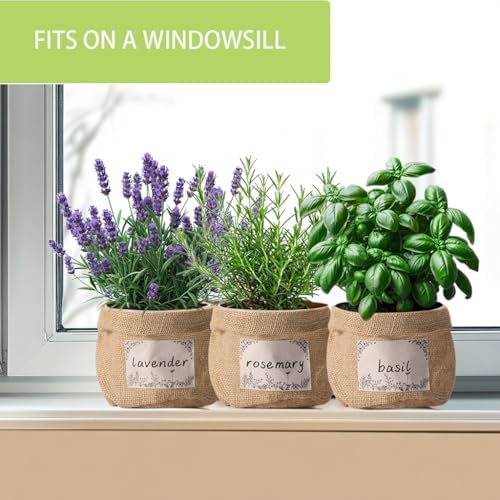 10 Sets herb pots for Indoor Plants,5 inch Clear Plastic Plant Pots with Drainage and Saucer,herb planters with Vintage Decorative Burlap Flower-Pot Cover for Windowsill, Kitchen, Balcony - Image 4