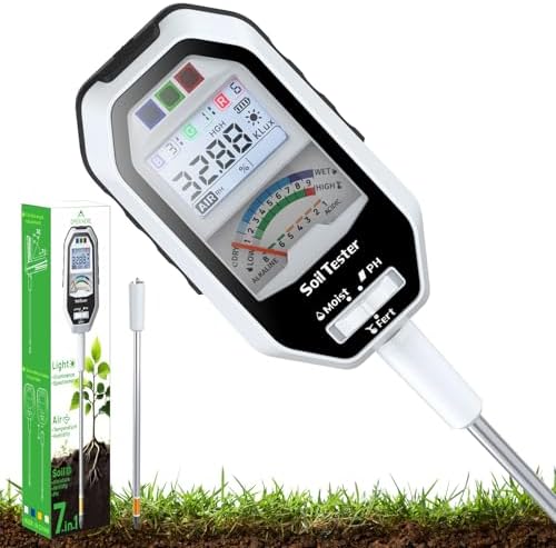 Soil Moisture Meter, 7-in-1 Soil PH Tester/Soil Moisture/Fertility with Removable Probe, Digital Air Temp/Humidity/Sunlight Intensity/BGR Spectral for Plants Gardening, Lawn and Indoor Outdoor Plants by Unknown