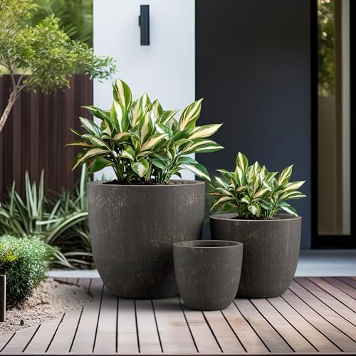 Kante Set of 3 Vintage BRN Concrete Bowl Planters 18" 14" 10" Dia - Image 4