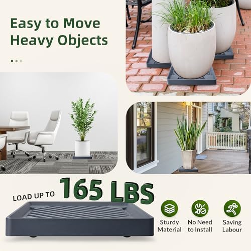 REDHUGO 2PCS Square Plant Caddy with Hidden Wheels, Heavy Duty Rolling Plant Stand Caddy with Wheels, Pot Base for Indoor Outdoor, Gray, 13 inches - Image 3