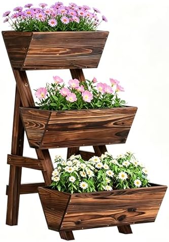 3-Tier Vertical Wooden Raised Garden Bed, Garden Planter Box,Carbonized by Unknown