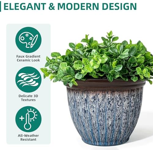 15" Large Flower Pots, 2-Pack Big Plastic Planters for Outdoor Plants - Image 6