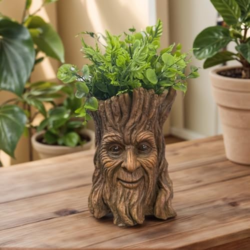 Tree Face Flowerpot with Drainage Hole, Durable Resin Material Garden Flowerpot, Suitable for Indoor and Outdoor Plant Decorative Vases Outdoor Plant Pot - Forest-Inspired Creative Garden Decoration by USHJNVDashCam