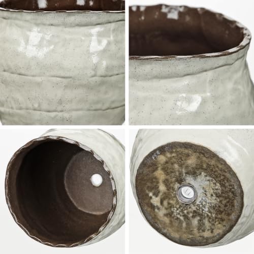 Hollyone White Ceramic Planter Pot Vintage 6 inch Plant Pot Handcrafted Rustic Glazed Flower Pots Vase for Indoor Outdoor Plants Decorative Plant Round Container Home Decor - Image 3