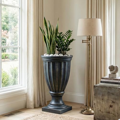 Christopher Knight Home 26.77 Inch Tall Fluted Pedestal Urn Planter MGO Outdoor Flower Pot Faux Stone Garden Planter for Patio Porch Entryway Decor, Antique Green - Image 7