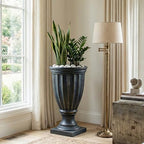 Christopher Knight Home 26.77 Inch Tall Fluted Pedestal Urn Planter MGO Outdoor Flower Pot Faux Stone Garden Planter for Patio Porch Entryway Decor, Antique Green - Image 7