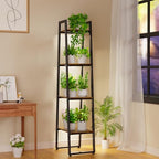 Simple Trending 4-Tier Tall Metal Plant Stand with Grow Light, Heavy Duty Ladder Shelf for Indoor Plants, Flower Planter Display Holder for Bedroom Balcony Patio Decor, Black by SimpleTrending