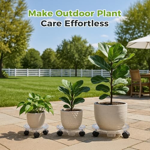 6 Packs 16 inches Extra-large Clear Plant Caddy Plant Saucers on Wheels Rolling Plant Stands Heavy-duty Plant Dolly Plastic Planter Roller Base Pot Movers Outdoor Plant Tray Coaster - Image 5