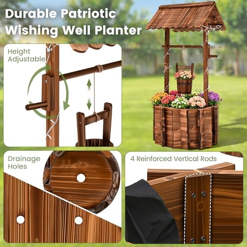 54" Outdoor Garden Wishing Well Planter with LED Lights - Image 6