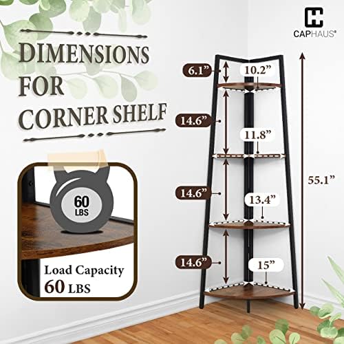 CAPHAUS Tall Corner Shelf Stand, 4-Tier Display Shelves, Ladder Corner Wood Storage Plant Bookshelf with Metal Frame, Versatile Shelving Unit Bookcase for Home Office Space, Rustic Oak - Image 2