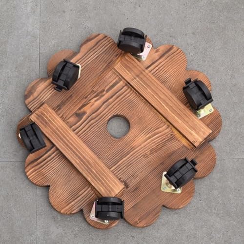 Solid Wood Planter Tray with Rollers, 360 degree rotating wheels Flower Pot Caddy for Home Garden Office Decor, Plant Pot Cart Vases Holder Whiskey Barrels Support Rack (Flower 30cm) - Image 6