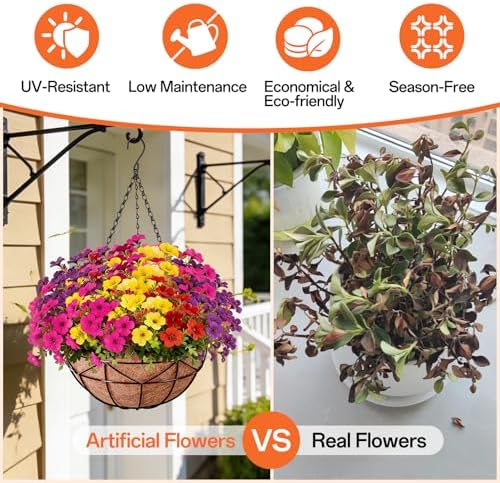 Halatool Hanging Baskets with Artificial Flowers, All Season Home Decor - Image 6