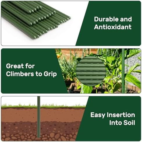 AGTEK 57.6" Garden Stakes, 50PCS Plastic Coated Plant Stakes, 4.8ft Plant Support for Climbing Plants - Image 2
