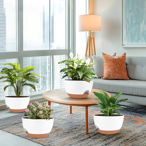 Vanslogreen Plant Pots 12inch Self Watering Pots, Set of 2 Plastic Planters with Drainage Holes and Saucers, Flower Pots for Indoor Outdoor Plants (White) - Image 5