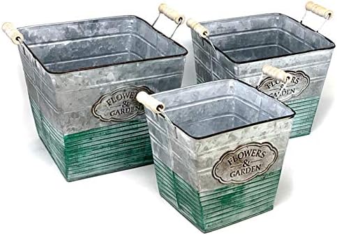 allgala Galvanized Planter Pot Indoor and Outdoor Decoration-Square-3-PC-HD88308 by Allgala