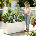 Metal Planter Box with 6 Drainage Hole 36x15x15 Inch, White - Image 3