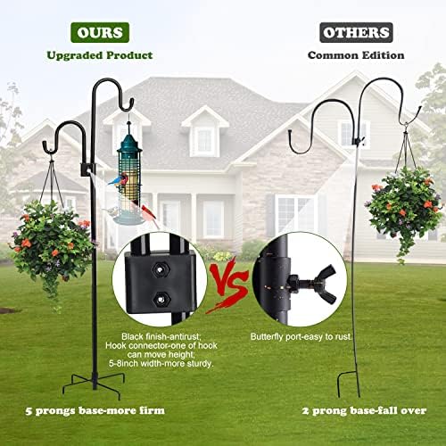 Shephard Hooks Outdoor 76 Inches for Lanterns Double Hooks Heavy Duty Shepherd Stand Plant Hanger Yard Hooks for Solar Lights,Bird Feeder Wedding Adjustable Height&Hooks Powder Coated - Image 5