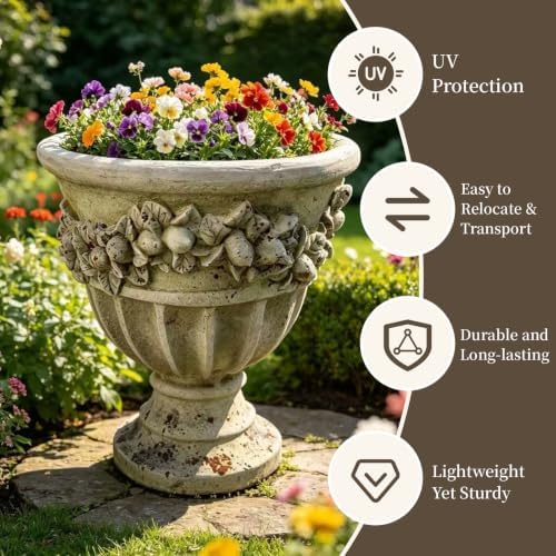 16.33" Tall Rustic Urn Planter, 12.99" W x 12.99" D Magnesium Oxide Outdoor Pedestal Planter with Drainage Hole, Rust Finish Garden Urn for Patio, Porch and Entryway Decor - Image 6