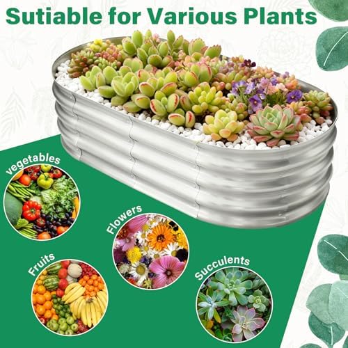 TATAANTY Galvanized Raised Garden Bed for Outdoor: 4X2X1ft Durable Metal Vegetable Plant Container Kit - Oval Planter Box for Gardening Flower Trough （2 Pack） - Image 5