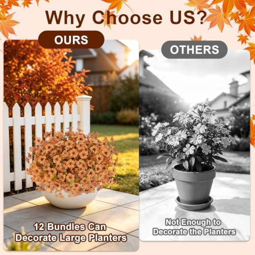 Artificial Fall Flowers for Outdoors, 24 PCS UV Resistant Faux Daisy Mums - Image 6