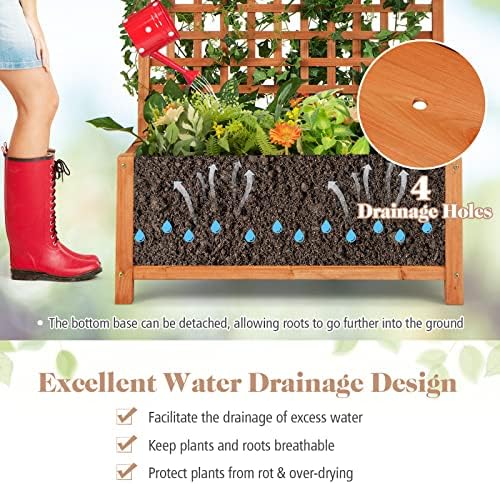 S AFSTAR Planter with Trellis Set of 2, 35.5x17.5x72.5 inch Wood Planter Box with Lattice Trellis & Hanging Roof, Removable Base, Plant Box for Climbing Plant Flower Rose Grape Cucumber - Image 5