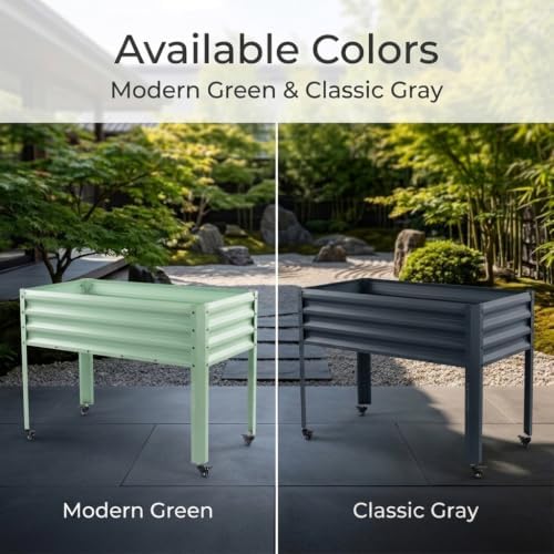 Rolling Raised Garden Bed 2'x 4' with Legs & Storage Shelf, 700 lb Capacity Elevated Planter Box for Vegetables, Flowers & Herbs, for Patio & Porch - Modern Gray - Image 5