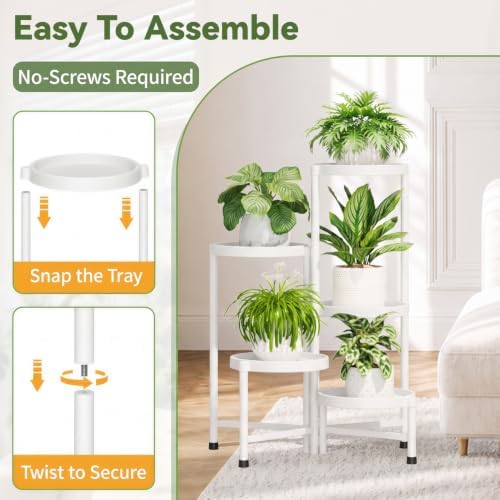 LASZOLA Plant Stand Indoor Outdoor with Large 10 Inch Plastic Tray, White - Image 3