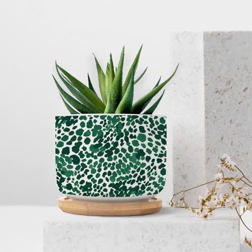 Leopard Green Ceramic Planters Green African Tribal Planters for Outdoor Plants with Drainage Holes and Saucers Pot for Indoor Outdoor Garden - Image 7