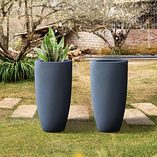 Kante 23.6" H Charcoal Concrete Tall Planters Two Pack, Large Outdoor Indoor Garden Plant Pots with Drainage Hole and Rubber Plug, Modern Decor for Home and Garden - Image 6